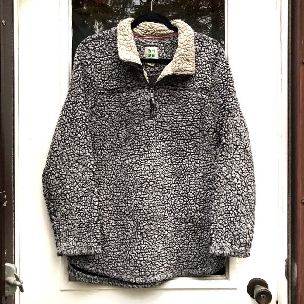 Green Tea • Sherpa Grey & White 3/4 Zip-Up